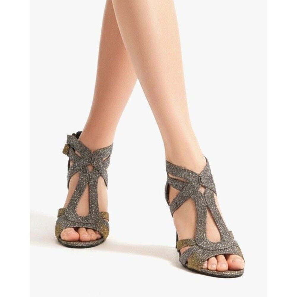 Audrey Brooke Silver And Gold Strappy High Heels Size 9